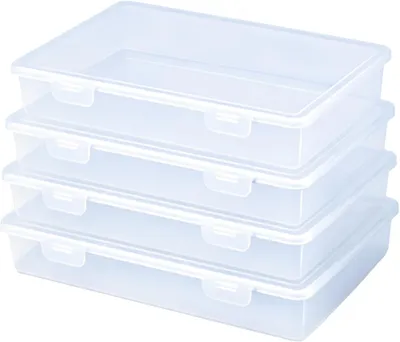 Produktbild von Aufbewahrungsboxen transparent, 4er Set, stapelbar, mit Scharnierdeckel, für Dokumente und Büro