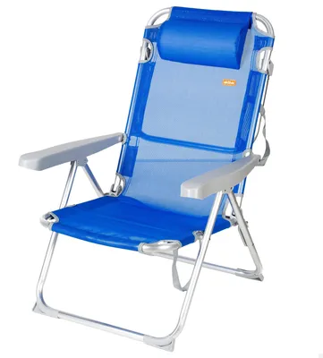 Zdjęcie produktu dla Krzesło plażowe 48 x 60 x 90 cm, 5 pozycji, składane, z poduszką i uchwytem, niebieskie, na plażę