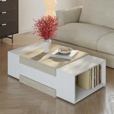 Immagine prodotto di Tavolino da salotto 'Eljak' 110 x 57 x 31 cm con 2 vani a giorno rettangolari bianco/travertino