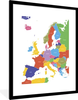 Produktbild von MuchoWow® MuchoWow® Gerahmtes Poster Karte - Europa - Farbe 60x80 cm - Poster mit zchwarzem Bilderrahmen - Wohnzimmer - Dekorationen - Prämie
