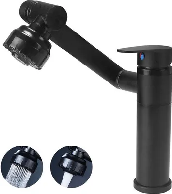 Produktbild von Unyqoos® Schwarze drehbare Küchenarmatur mit Brause – 360° Schwenk, 2 Wasserstufen, Keramikkartusche, blei- & er Edelstahl für Küche & Bad