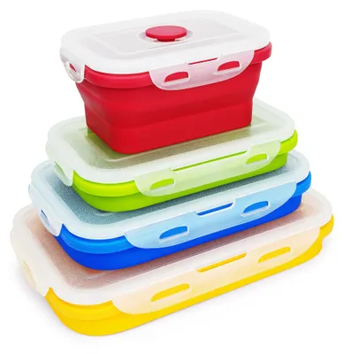 4er-Set klappbare Silikon-Lunchboxen, 350–1200 ml, mikrowellengeeignet