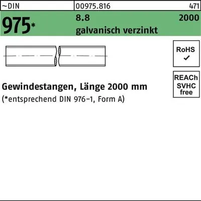 Produktbild von Gewindestange DIN 975 M20x 2000mm 8.8 galv.verz. 1 Stück