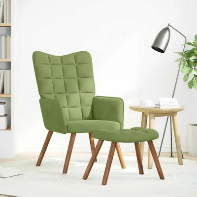 Produktbild von vidaXL Relaxsessel mit Hocker Hellgrün Samt