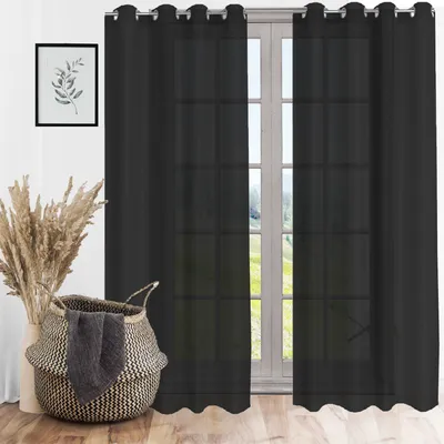 Produktbild von Ösenschal Blickdicht Ösenvorhang Ösengardine Gardine Gardinen Ösen Vorhang Vorhänge Schwarz 1 Stück 140cm(B) x 245cm(L)