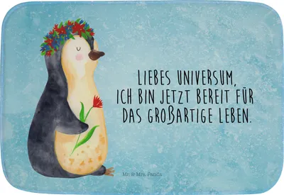 Produktbild von Mr. & Mrs. Panda Badezimmerteppich Pinguin Blumen - Eisblau - Geschenk, Motivation, Positiv, Wünsche, Duschvorleger, Badematte, duschmatte, Lebenslust, Badteppich
