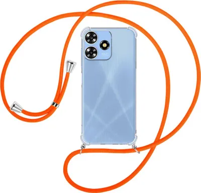 Produktbild von Handykette Backcover-Schutzhülle mit Band (Metall silberfarben) für ZTE Blade A73 4G (6.6'') - neonorange