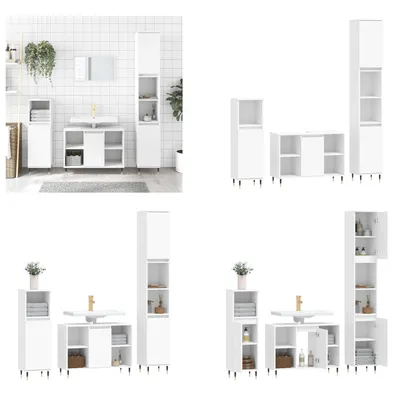 Produktbild von vidaXL 3 tlg. Badmöbel Set Weiß Holzwerkstoff - Badmöbel Set - Badmöbel Sets - Badezimmerschrank - Badezimmermöbel