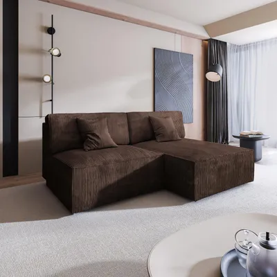 Produktbild von Masseno Ecksofa FIORO P mit Schlaffunktion L-Form, Sofa mit Bettkasten, Wohnzimmersofa, Couch, Soffa, Bettsofa, Couchgarnitur- Braun, POSO 06