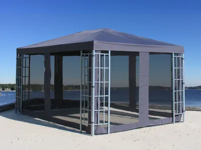 Produktbild von Metall Pavillon 3x4m Silver mit 4 Seitenteilen mit Moskitonetz Garten Partyzelt Anthrazit