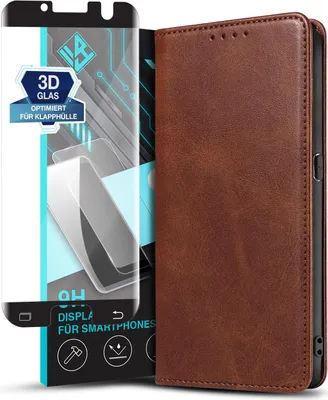 Produktbild von Handyhülle für Samsung Galaxy S7 Edge mit 9H Displayglas Kunstleder Flip Cover Hülle Handytasche Case Kartenfach Farbe: Dunkelbraun