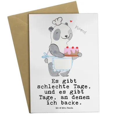 Produktbild von Mr. & Mrs. Panda Grußkarte Panda Backen - Weiß - Geschenk, Hobbybäcker, Kuchen, weihnachtskarten, Beileidskarte, Grußkarten, hochzeitskarten, einladungskarten