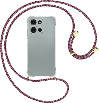 Produktbild von Handykette Backcover-Schutzhülle mit Band (Metall goldfarben) für Motorola Moto G Play 4G (2025) - silber/blau/rot