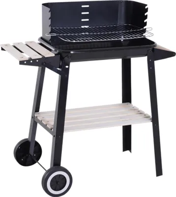 Image de Barbecue au charbon de bois - Chariot - Tablettes réglables - Roues - 83 × 37 × 87 cm - Pour l'extérieur