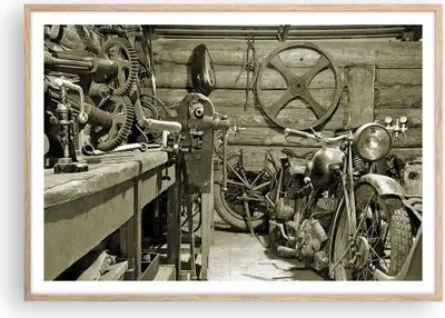 Produktbild von Gerahmtes Poster - Rahmen in heller Eiche - Werkstatt Motor - 100x70 cm - Wand Bild - Wanddeko - Wandbilder - Wandposter - Bilderrahmen - Bilder - Kunstdruck - Wandbild - P2NAA100x70-3519