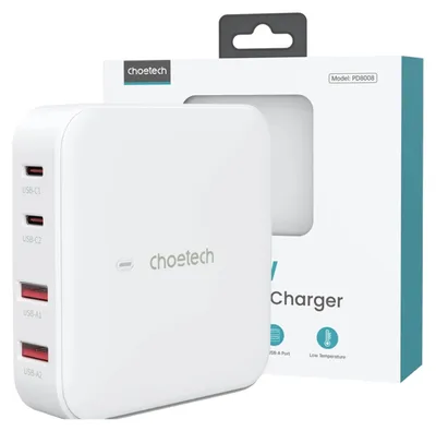 Obrázok produktu pre Choetech Gan 100W rýchla nabíjačka 2x Usb-A / 2x Usb-C biela