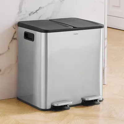 Produktbild von CASABEL Doppel-Küchenabfalleimer 2x15L aus Edelstahl, 2 Pedale, Chrom
