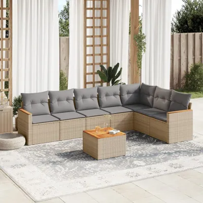 Produktbild von Design 8-tlg. Garten-Sofagarnitur mit Kissen Beige Poly Rattan, Gartenmöbel-Sets 2024 Neu