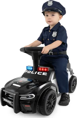 Produktbild von COSTWAY Rutschauto Polizei, Rutschfahrzeug mit blinkenden Lichtern, Musik, Sirene, Stauraum unter dem Sitz&Kippschutz, Kinderauto für Kinder 1+Schwarz