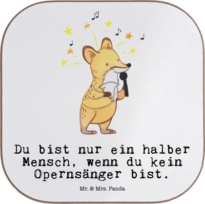 Produktbild von Mr. & Mrs. Panda Getränkeuntersetzer Opernsänger Herz - Weiß - Geschenk, Untersetzer für Gläser, gläseruntersetzer, Glas, Holzuntersetzer, Coaster
