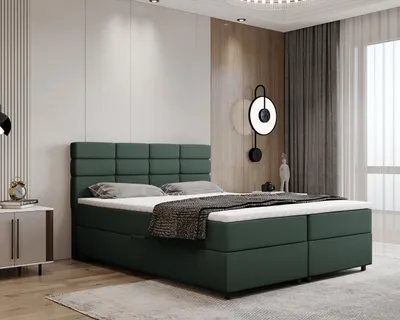 Produktbild von Boxspringbett 160x200, mit Bettkasten, Grün, Matratze und Topper, Doppelbett, REVE, Panda Möbel