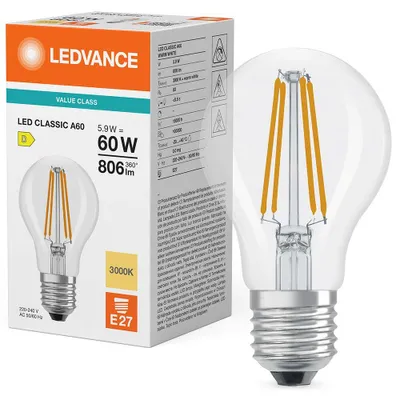 Productafbeelding van Osram LED Filament Classic A60 Birne 5,9W = 60W E27 klar 806lm Warmweiß 3000K
