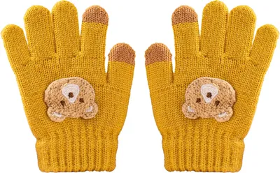 Produktbild von Kinder-Winterstrickhandschuhe, Kinder-Fingerhandschuhe mit niedlichem, gesticktem Bärenmotiv, dehnbare, warme Handschuhe für Jungen und Mädchen im Alter von 7-12 Jahren