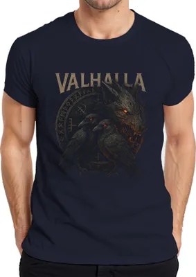 Produktbild von Valhalla Odin Hugin Munin Raben Wolf Wikinger Runen Nordisch Saga Herren T-Shirt, Navy, XXL