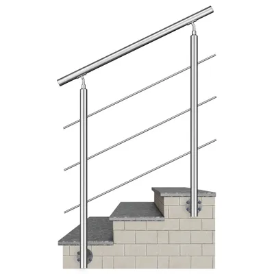 Produktbild von AICA Treppengeländer Edelstahl Seitenmontage Handlauf 100 cm mit 3 Querstäben Innen & Außen