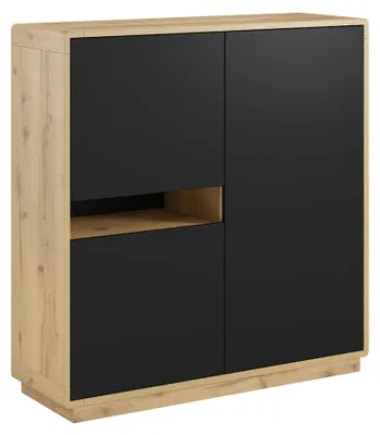 Produktbild von Buffet Raven mit 3 Türen, Mattschwarz und Holzoptik, 121cm