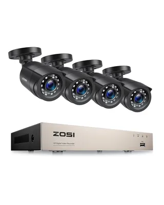 Produktbild von ZOSI 1080P Aussen Überwachungskamera Set mit Kabel, 8CH 5MP Lite DVR mit 4 Outdoor 1080P Sicherheitskamera System, Ohne Festplatte, 24m IR Nachtsicht
