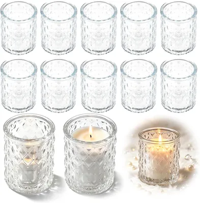 Productafbeelding van Waxinelichthouder Glas - Set van 12 - Theelichthouder Transparant - Tafeldecoratie - Bruiloft