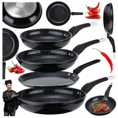 4-teiliges Induktionspfannen-Set, 20/24/28 cm + 24 cm, schwarz