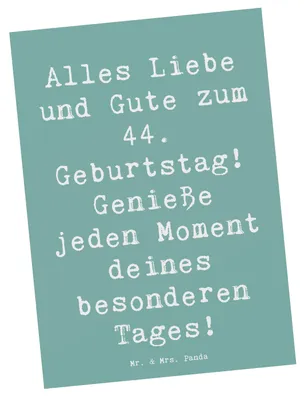 Produktbild von Mr. & Mrs. Panda Postkarte Spruch 44. Geburtstag - Meeresbrise - Geschenk, Ansichtskarten, Grußkarte, Postkarten, Fotokarte, Glückwunsch, Geschenke, bildkarte, Alter