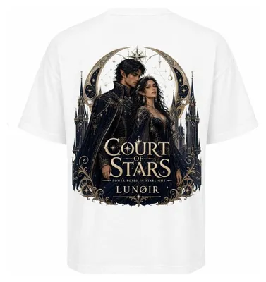 Produktbild von Damen Oversize T-Shirt Weiß S – Bedrucktes Shirt mit Sternen Motiv aus Baumwolle – LUNØIR ©