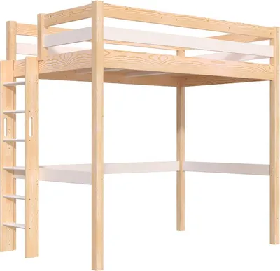 Produktbild von Hohes bett 1 Person Holz Sylvia 120x190 gerade Leiter - Naturlack/Weiß