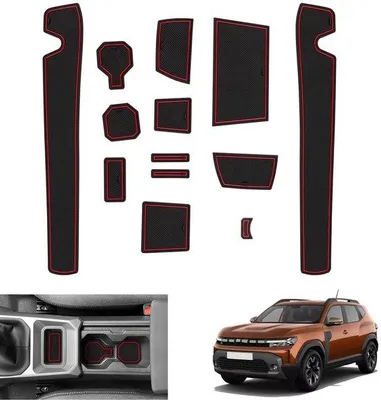 Produktbild von Dacia Duster 3 Antislipmatten, 2024-2025, Middenconsole Bekerhouder, Rood, Rubberen matten
