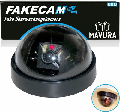 Produktbild von FAKECAM Kamera Attrappe Dummy Überwachungskamera Innen und Außen blinkende LED 360° Dome