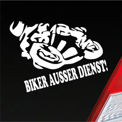 Produktbild von Auto Aufkleber Motorrad Biker ausser Dienst! Moped Bike Mopped 12x10 cm Weiss Glanz Sticker Heckscheibenaufkleber