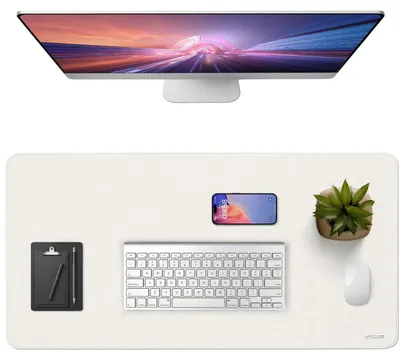 Immagine prodotto di Tappetino antiscivolo per scrivania, dimensioni 120 x 43 cm, colore bianco, aspetto in pelle