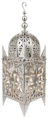 Immagine prodotto di Lanterna marocchina Frane argento 100 cm, lanterna orientale in metallo realizzata a mano, lanterna da giardino e lanterna per candele, decorazione per soggiorno, terrazza, balcone e ingresso