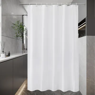 Produktbild von Schmaler Duschvorhang 150 x 180 cm, weiß, für Badewanne, Polyestergewebe, schimmelresistent, wasserdicht, waschbar, mit 10 Ringen