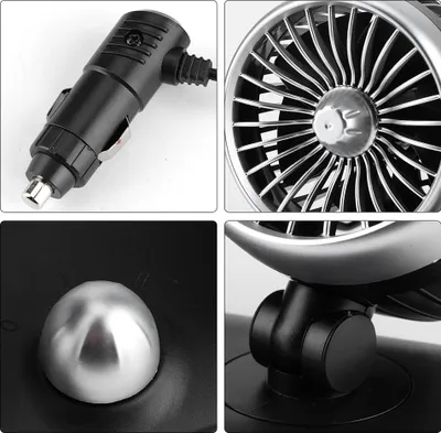 Produktbild von 12V Universal-Auto-Elektroventilator, Doppelkopf, 180° drehbar, automatische Luftkühlung, Armaturenbrett-Halterung