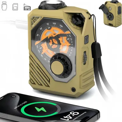 Produktbild von Tragbares Kurbelradio mit TF/USB, 2000 mAh, AM/FM/SW, LED‑Taschenlampe, Powerbank, SOS‑Alarm – Notfallausrüstung für Camping, Survival & Outdoor