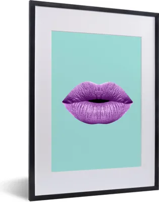 Produktbild von MuchoWow® MuchoWow® Gerahmtes Poster Lippen - Pastell - Lila 30x40 cm - Poster mit zchwarzem Bilderrahmen - Wandposter Schlafzimmer