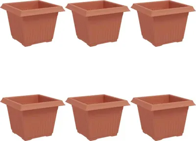 Image de vidaXL Pot de fleurs carré, lot de 6, rouge brique, 23 x 23 x 17,5 cm