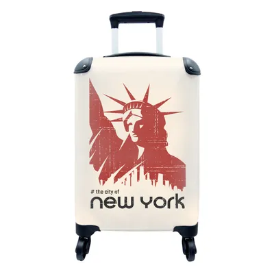 Produktbild von MuchoWow® Koffer Handgepäck Trolley Rollkoffer Kleine Reisekoffer mit 4 Rollen - New York - Freiheitsstatue - Rot - Cabin Size < 55x40x23 cm & 55x40x20 cm - Fotokoffer - Kabinenkoffer - Boardgepäck - Reise-Box - Reisekoffer - Reisegepäck - Koffer mit Bild - Trolley für Kinder
