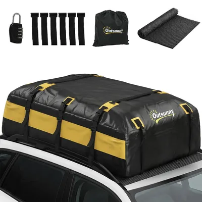 Produktbild von Dachgepäcktasche Auto - Faltbare Dachbox 594L - Wasserdicht - 6 verstellbare Gurte - Antirutschmatte und Haken - Für Autos mit/ohne Dachträger - Gelb