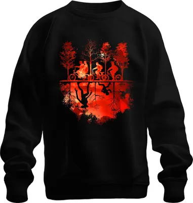 Produktbild von Upside Down Fahrräder Kinder Wald Monster Horror 80er Retro Uni Sweatshirt Pullover, Schwarz, L