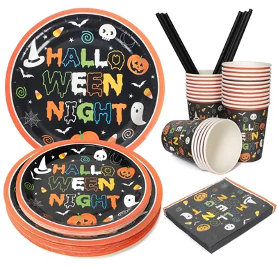 Zdjęcie produktu dla Komplet naczyń na Halloween dla 24 osób